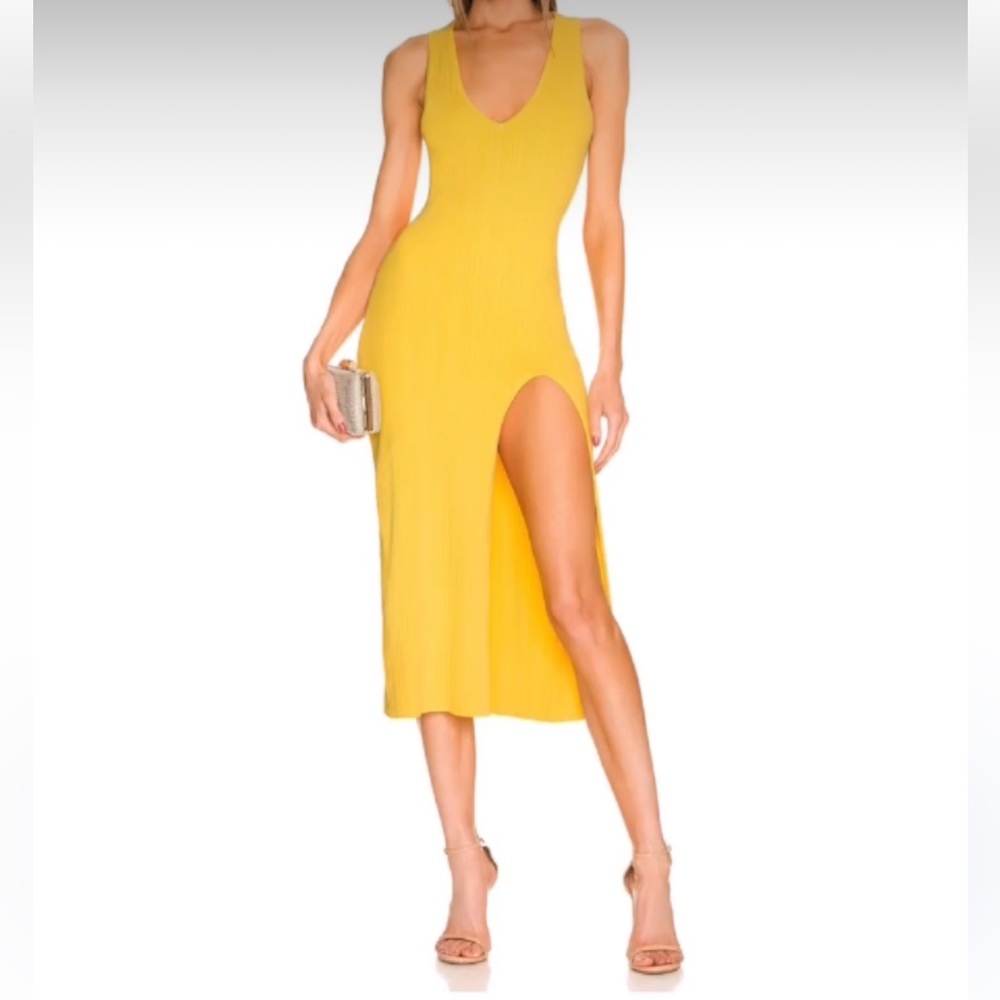 Variegated Rib Bodycon Dress in Bright Mustard
Michael Costello